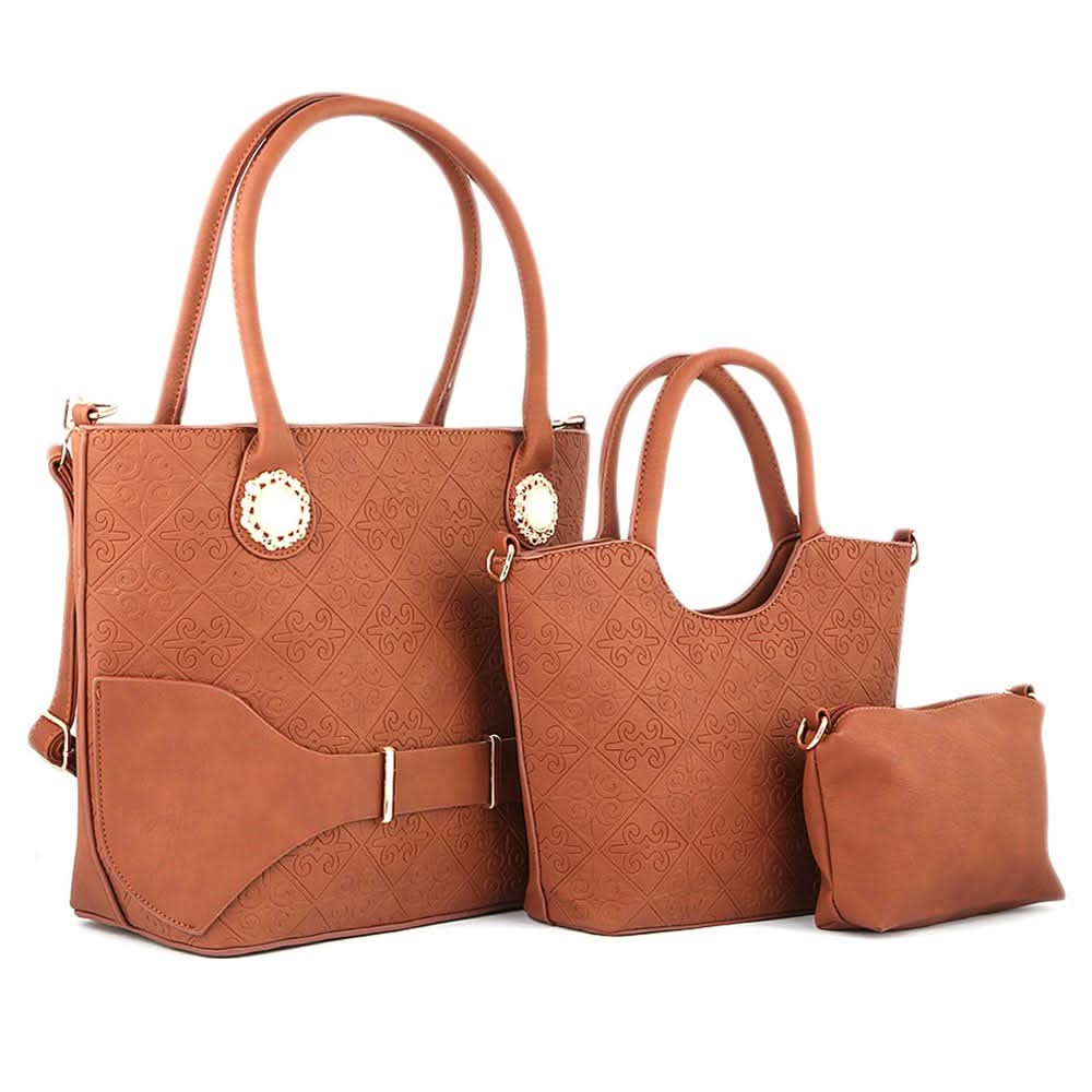 Women's Handbag 3 Pcs (7711) - Brown, Women, Bags, Chase Value, Chase Value