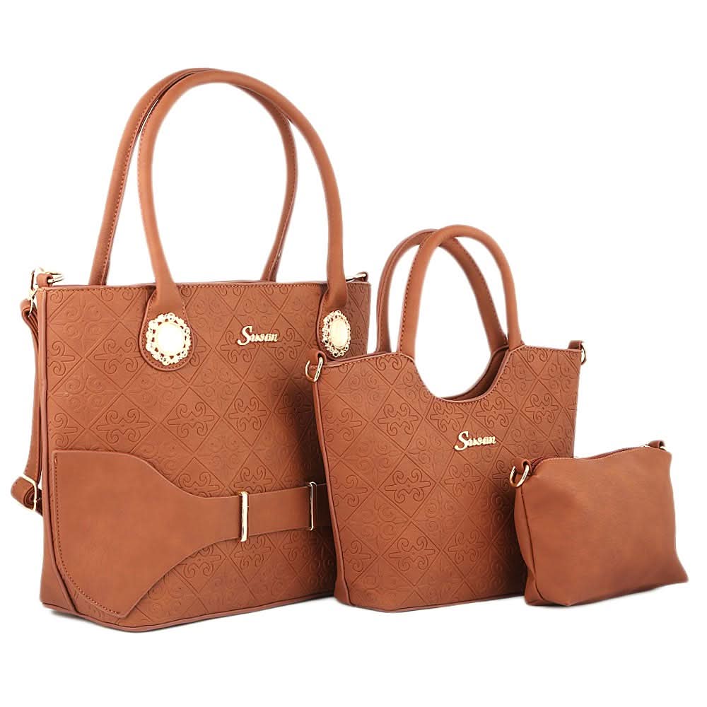 Women's Handbag 3 Pcs (7711) - Brown, Women, Bags, Chase Value, Chase Value