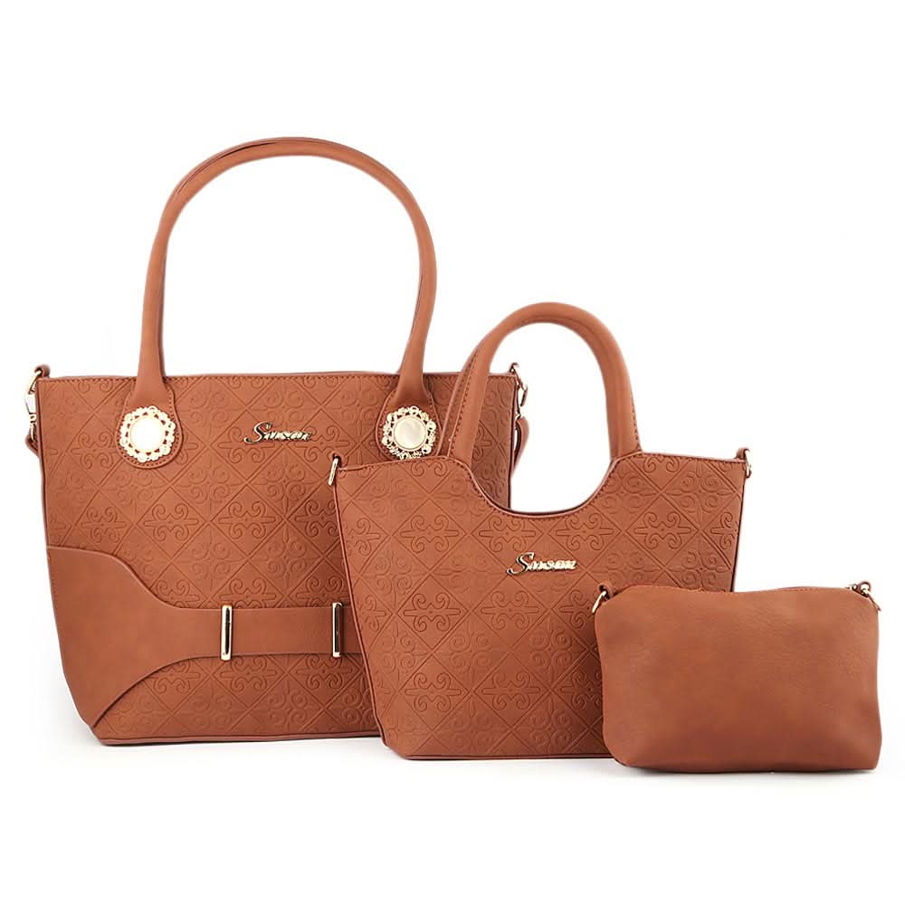 Women's Handbag 3 Pcs (7711) - Brown, Women, Bags, Chase Value, Chase Value