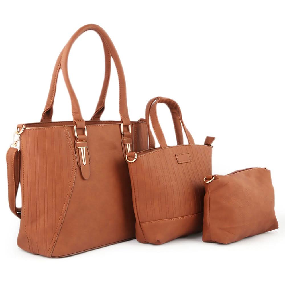 Women's Handbag 3 Pcs (7713) - Brown, Women, Bags, Chase Value, Chase Value