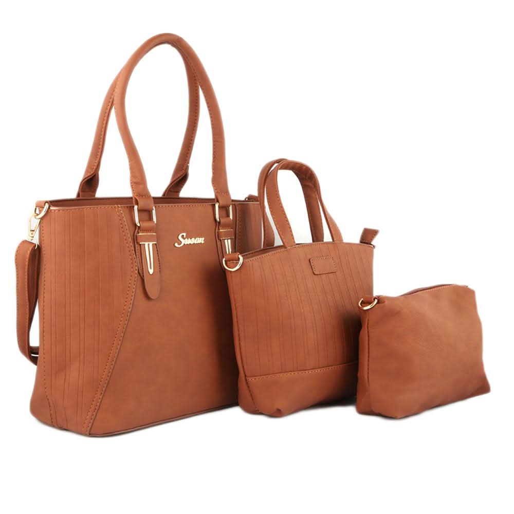 Women's Handbag 3 Pcs (7713) - Brown, Women, Bags, Chase Value, Chase Value