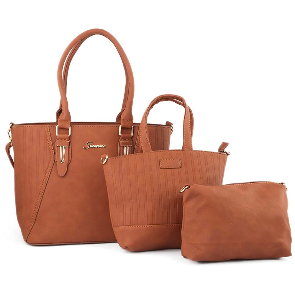 Women's Handbag 3 Pcs (7713) - Brown, Women, Bags, Chase Value, Chase Value
