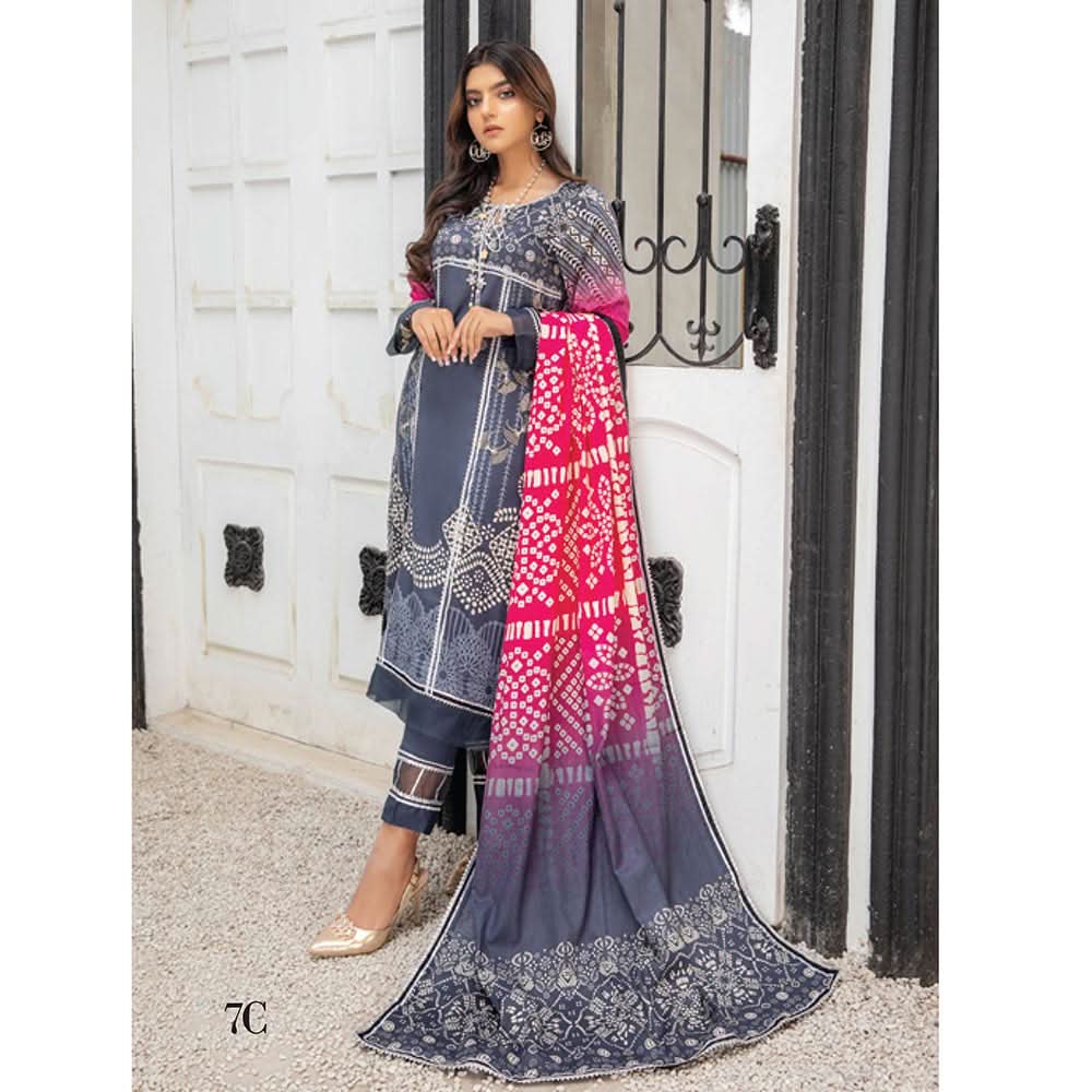 Anum Classic Printed Lawn 3 Pcs Un-Stitched Suit V 5 - 7-C, Women, 3Pcs Shalwar Suit, Al-Zohaib Textiles, Chase Value