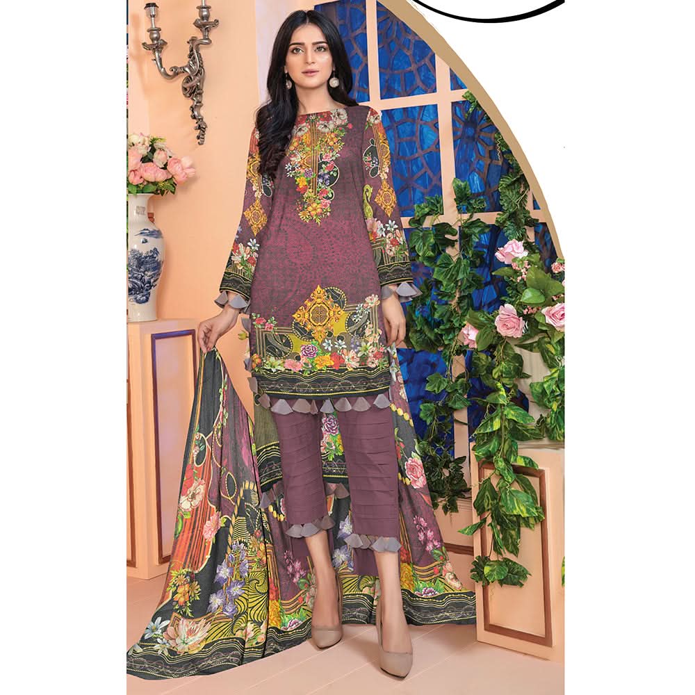 Saqaffat Digital Printed Dhanak 3 Pcs Un-Stitched Suit - 07, Women, 3Pcs Shalwar Suit, Ulfat Textile, Chase Value