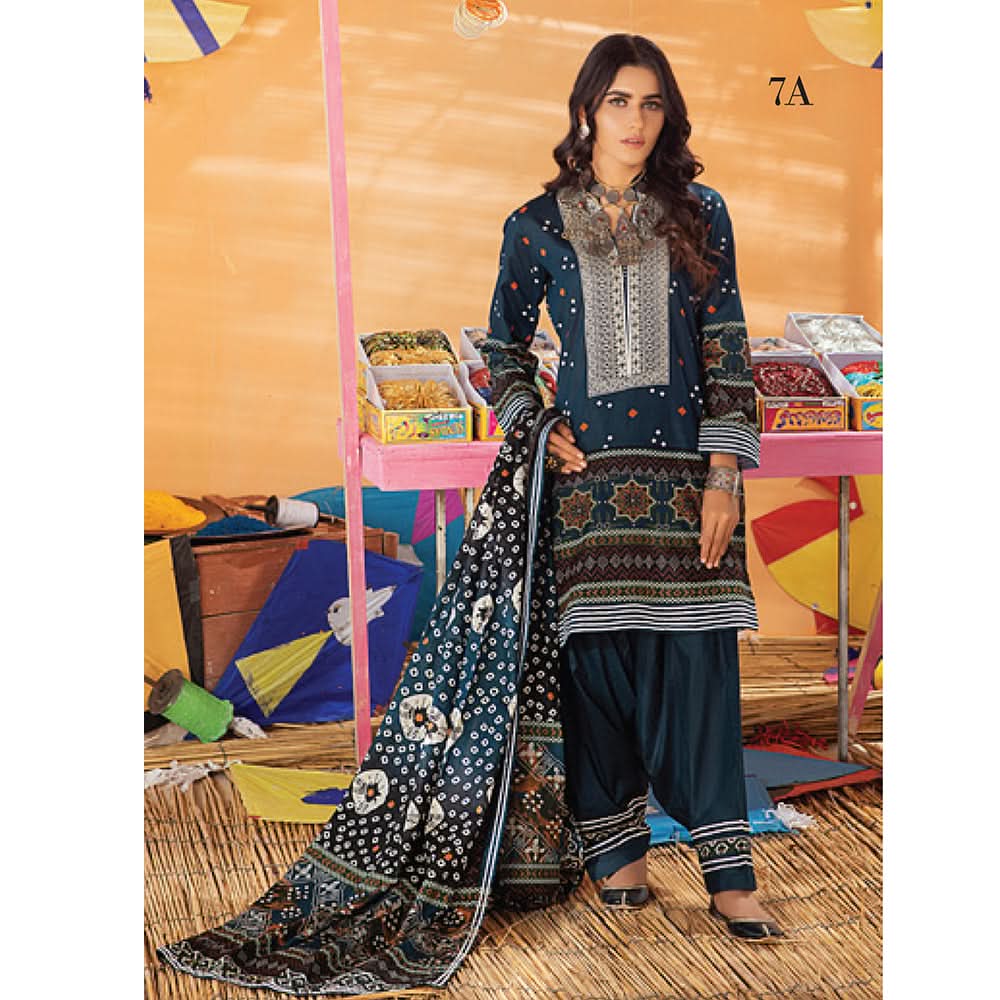Monsoon Printed Lawn 3 Pcs Un-Stitched Suit Vol 1 - 7-A, Women, 3Pcs Shalwar Suit, Al-Zohaib Textiles, Chase Value
