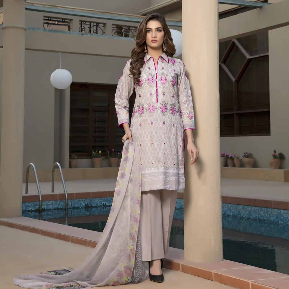 Zmaria Embroidered Lawn Un-Stitched Suit - 7B, Women, 3Pcs Shalwar Suit, ZS Textiles, Chase Value