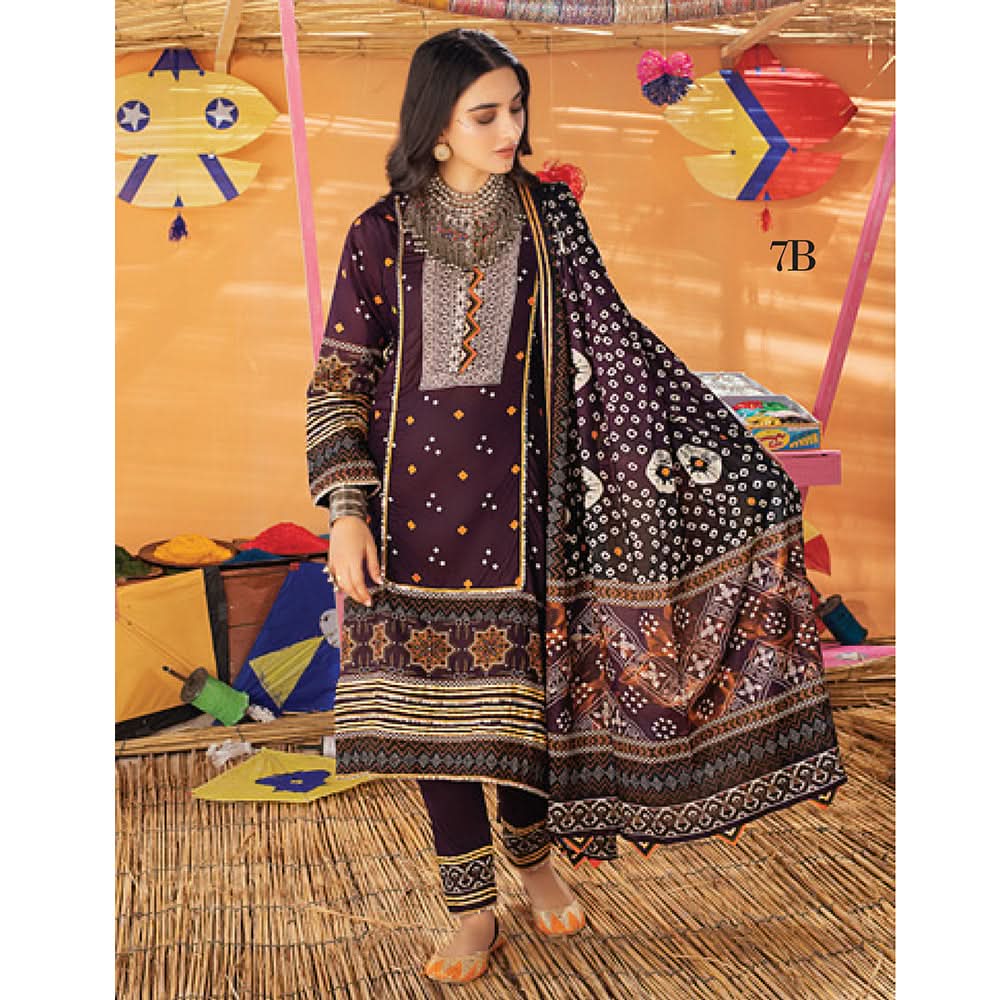 Monsoon Printed Lawn 3 Pcs Un-Stitched Suit Vol 1 - 7-B, Women, 3Pcs Shalwar Suit, Al-Zohaib Textiles, Chase Value