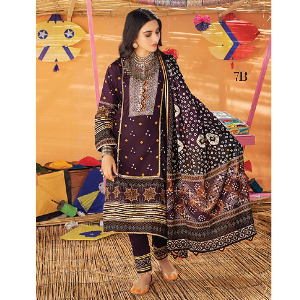 Monsoon Printed Lawn 3 Pcs Un-Stitched Suit Vol 1 - 7-B, Women, 3Pcs Shalwar Suit, Al-Zohaib Textiles, Chase Value