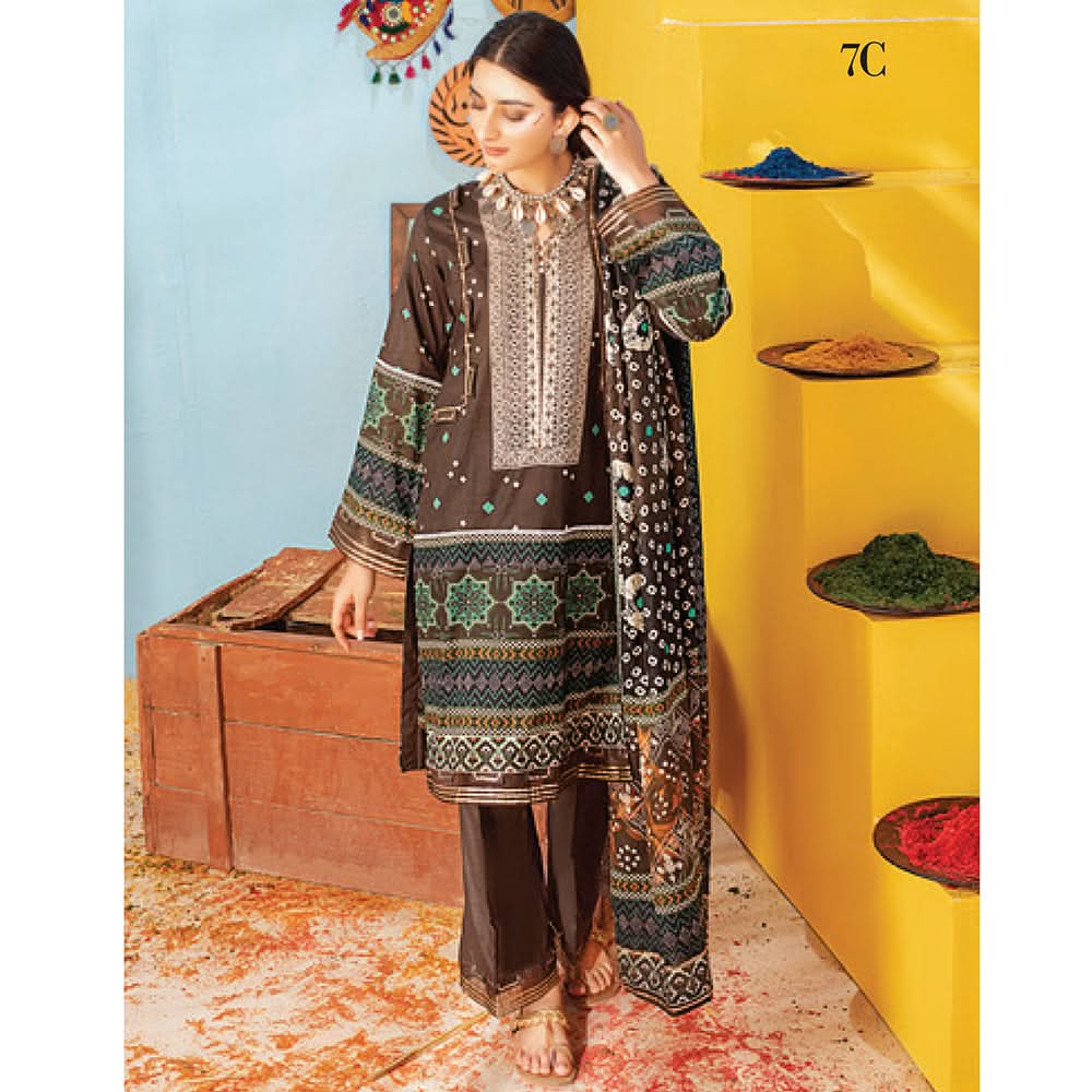 Monsoon Printed Lawn 3 Pcs Un-Stitched Suit Vol 1 - 7-C, Women, 3Pcs Shalwar Suit, Al-Zohaib Textiles, Chase Value