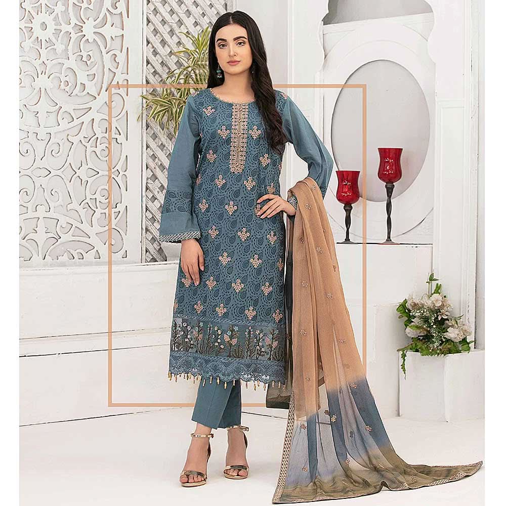 Ophelia Embroidered Chikankari 3 Piece Un-Stitched Suit - 8881 B, Women, 3Pcs Shalwar Suit, Tawakkal Fabrics, Chase Value