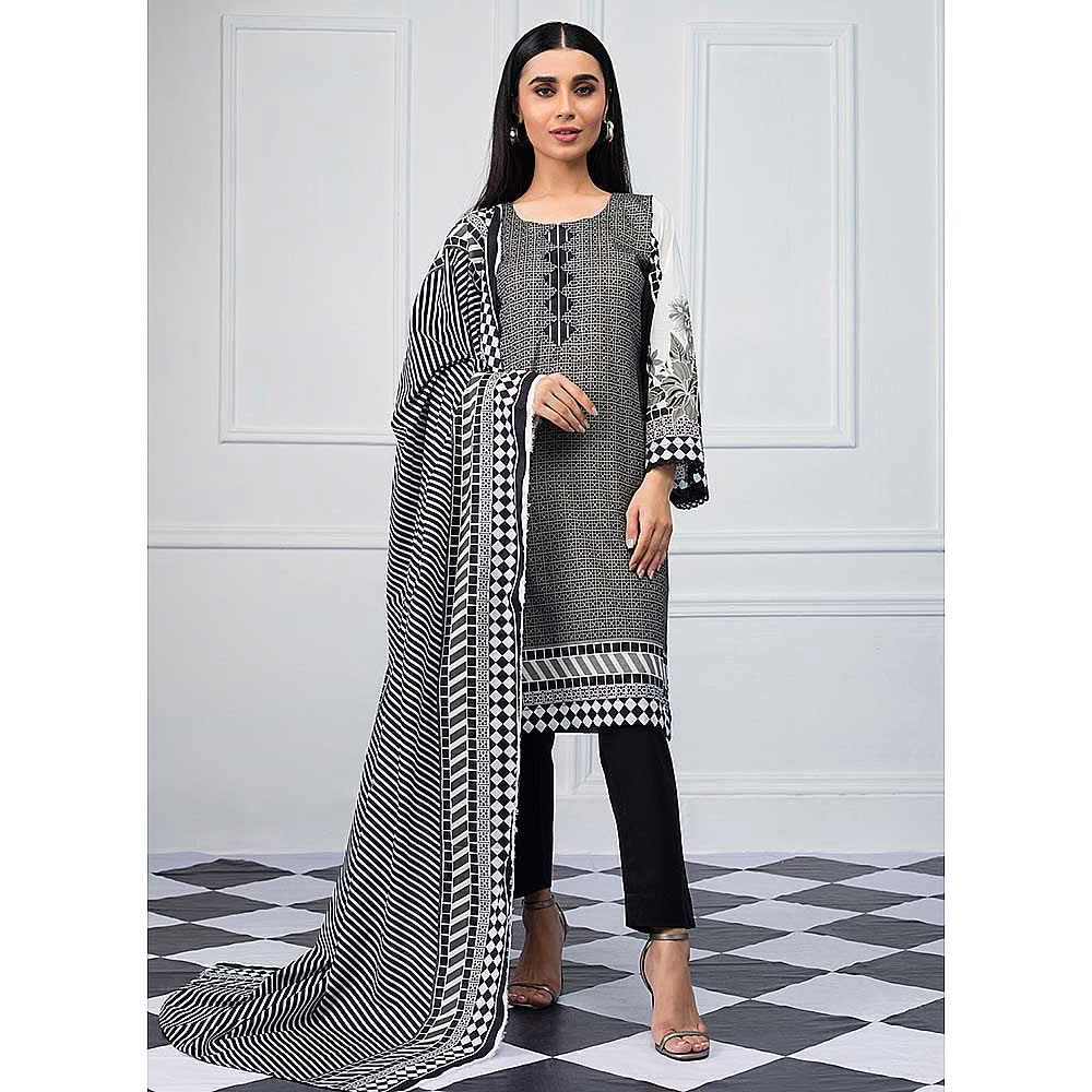 Salina Black & White Printed Lawn 3 Piece Un-Stitched Suit - 08, Women, 3Pcs Shalwar Suit, Regalia Textiles, Chase Value