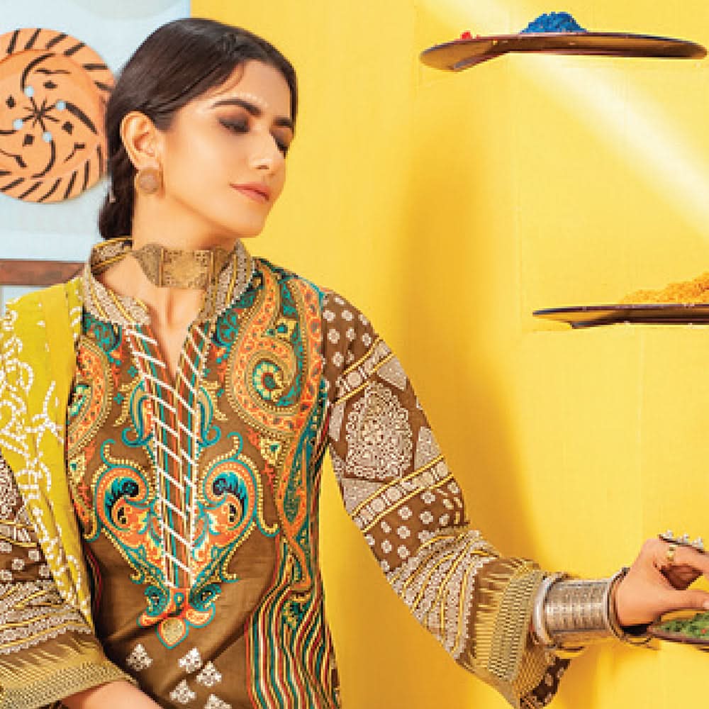 Monsoon Printed Lawn 3 Pcs Un-Stitched Suit Vol 1 - 8-C, Women, 3Pcs Shalwar Suit, Al-Zohaib Textiles, Chase Value