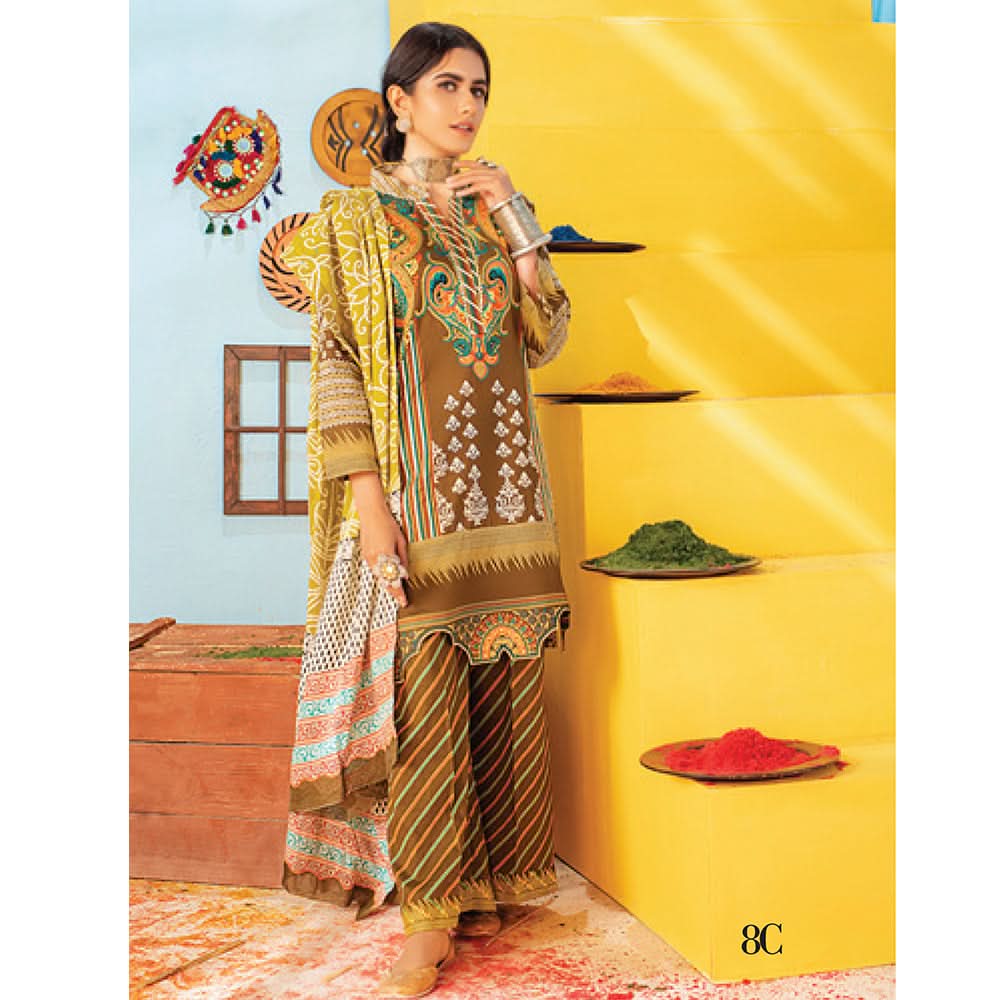 Monsoon Printed Lawn 3 Pcs Un-Stitched Suit Vol 1 - 8-C, Women, 3Pcs Shalwar Suit, Al-Zohaib Textiles, Chase Value