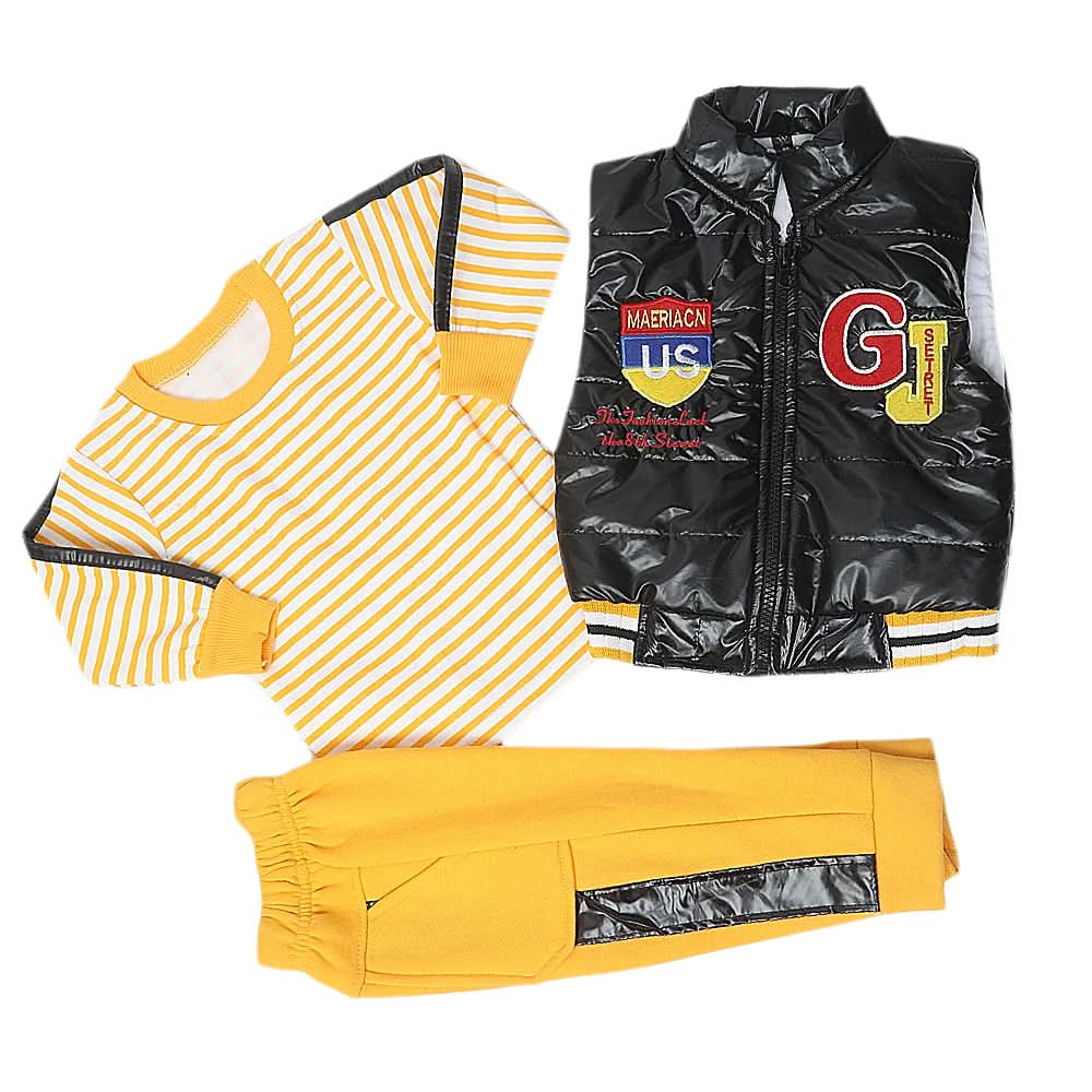 Boys 3 Piece Full Sleeves Suit - Yellow, Kids, Boys Sets And Suits, Chase Value, Chase Value