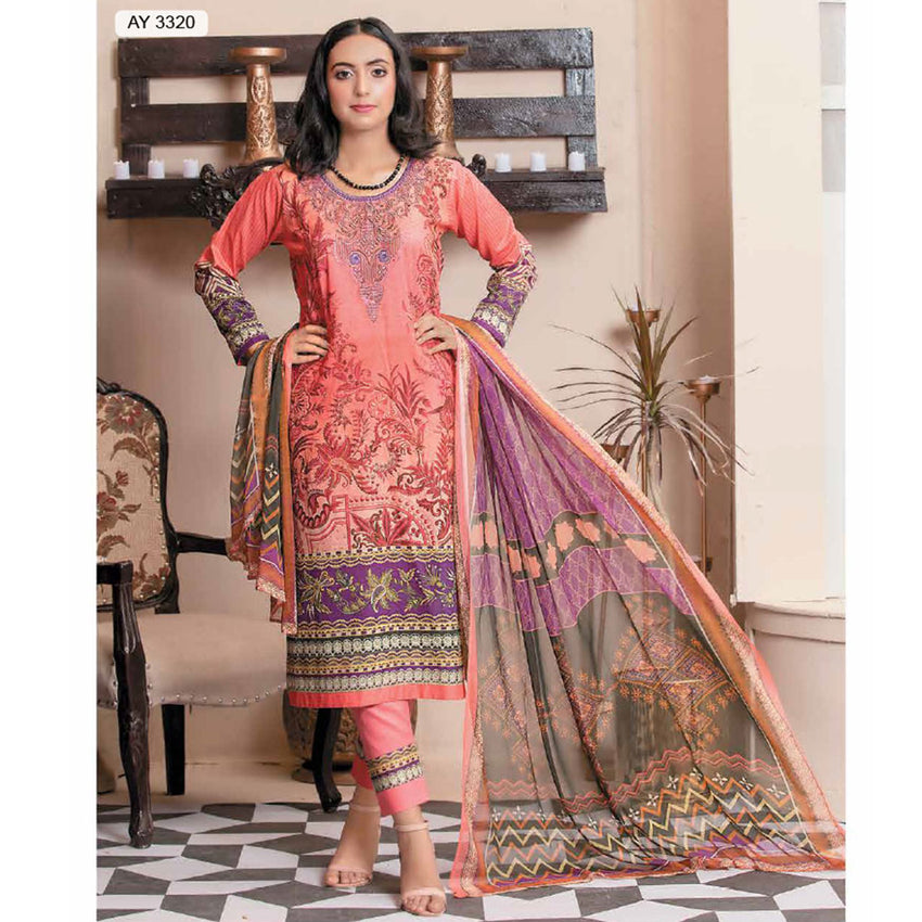 Bin Hameed Mahrush Embroidered Un-Stitched 3Pcs Suit - AY-3320, Women, 3Pcs Shalwar Suit, Rana Art, Chase Value