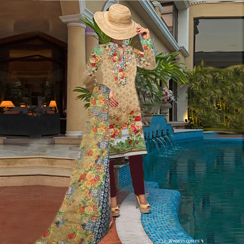 Khadde Printed Lawn 3 Piece Un-Stitched Suit - 01, Women, 3Pcs Shalwar Suit, United Textiles, Chase Value