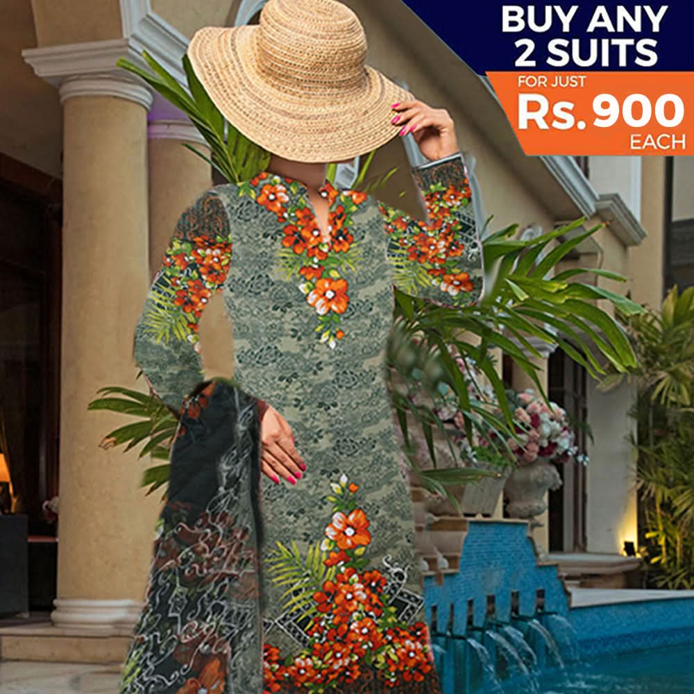Khadde Printed Lawn 3 Piece Un-Stitched Suit - 06, Women, 3Pcs Shalwar Suit, United Textiles, Chase Value
