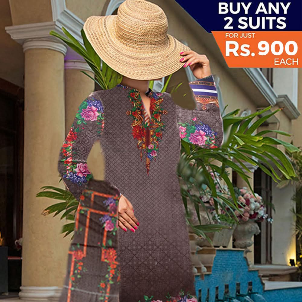 Khadde Printed Lawn 3 Piece Un-Stitched Suit - 09, Women, 3Pcs Shalwar Suit, United Textiles, Chase Value