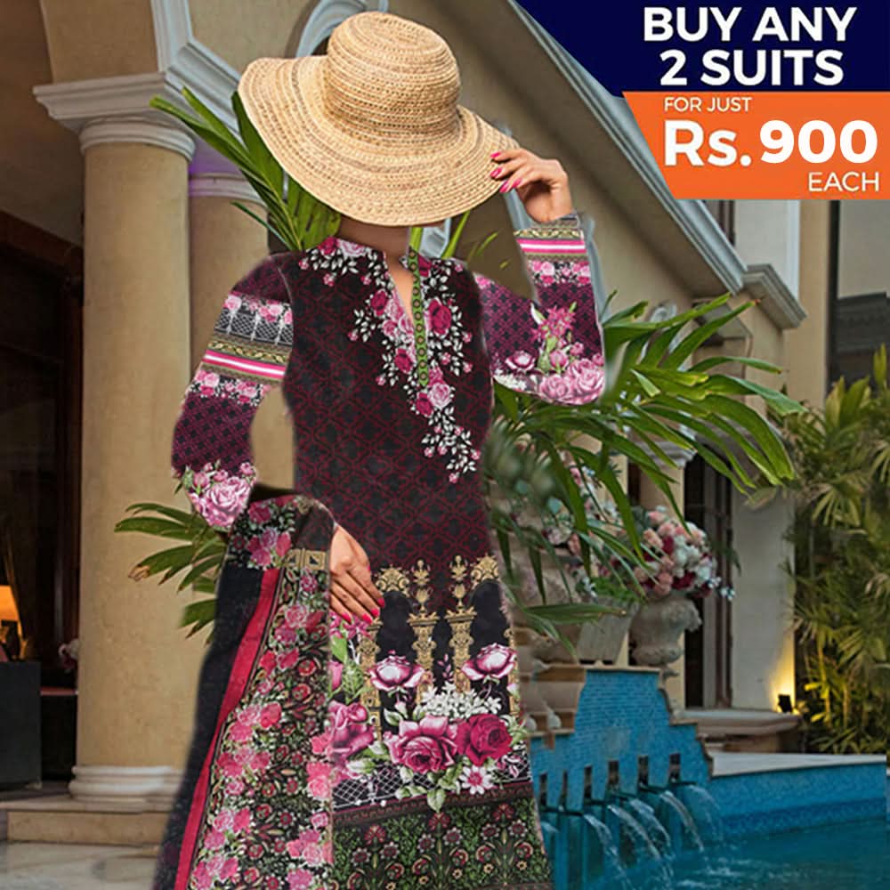 Khadde Printed Lawn 3 Piece Un-Stitched Suit - 14, Women, 3Pcs Shalwar Suit, United Textiles, Chase Value