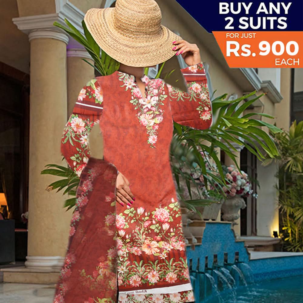 Khadde Printed Lawn 3 Piece Un-Stitched Suit - 16, Women, 3Pcs Shalwar Suit, United Textiles, Chase Value