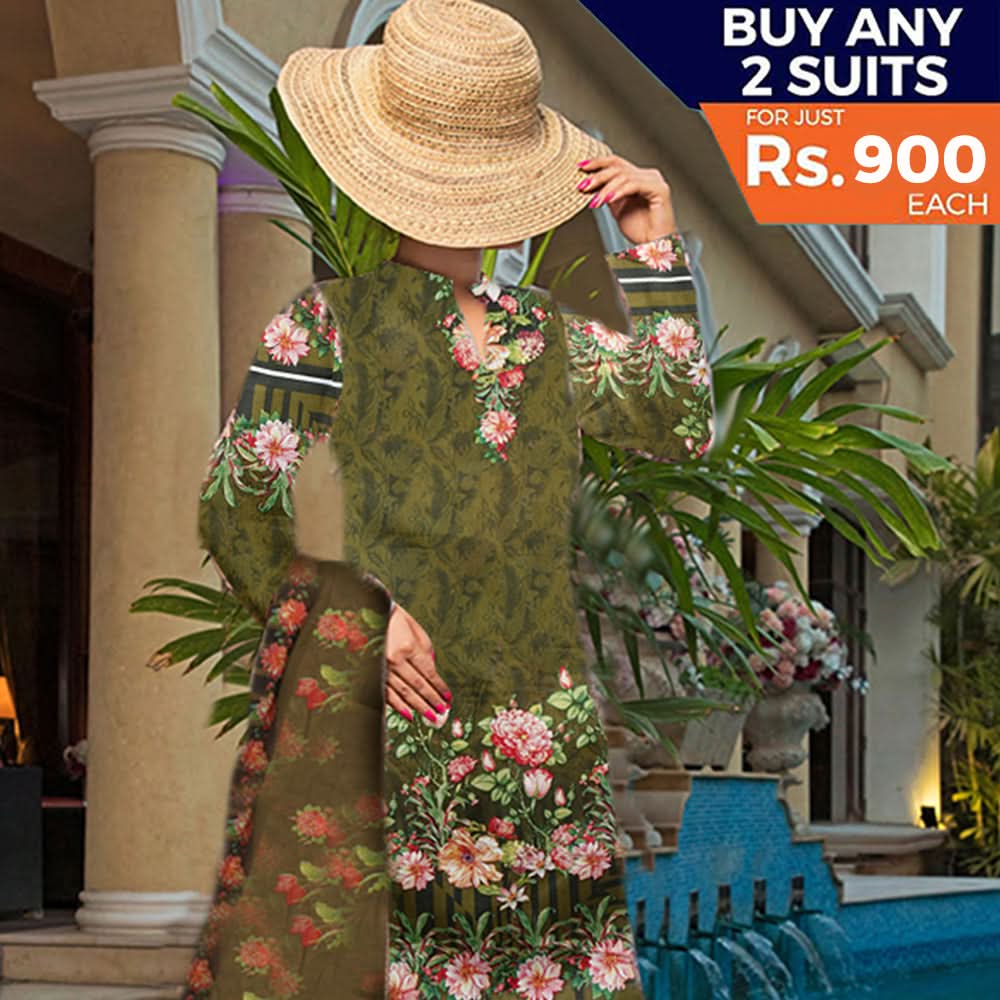 Khadde Printed Lawn 3 Piece Un-Stitched Suit - 17, Women, 3Pcs Shalwar Suit, United Textiles, Chase Value