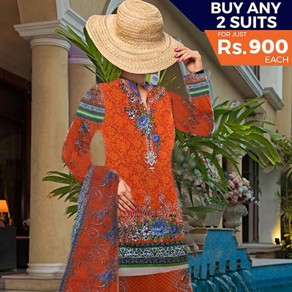 Khadde Printed Lawn 3 Piece Un-Stitched Suit - 20, Women, 3Pcs Shalwar Suit, United Textiles, Chase Value