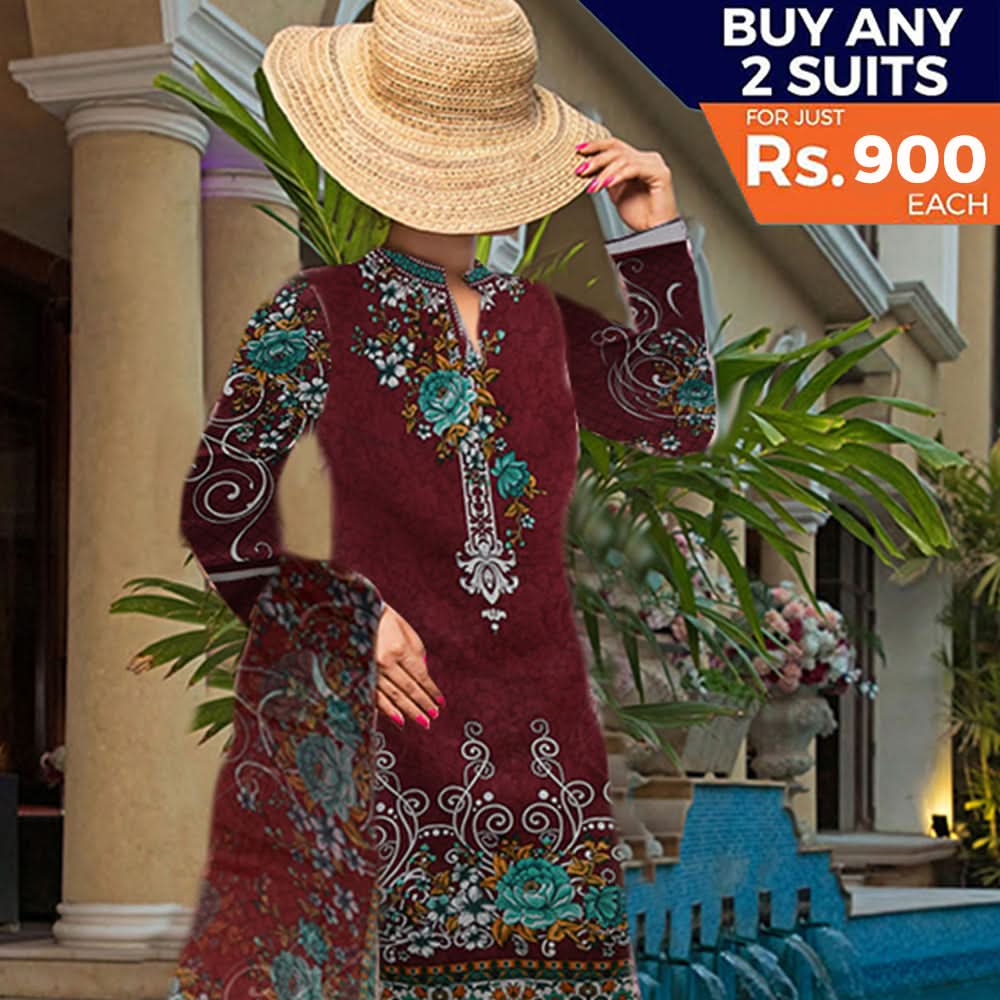 Khadde Printed Lawn 3 Piece Un-Stitched Suit - 23, Women, 3Pcs Shalwar Suit, United Textiles, Chase Value