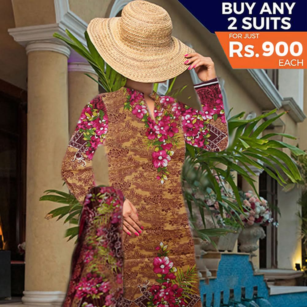 Khadde Printed Lawn 3 Piece Un-Stitched Suit - 24, Women, 3Pcs Shalwar Suit, United Textiles, Chase Value