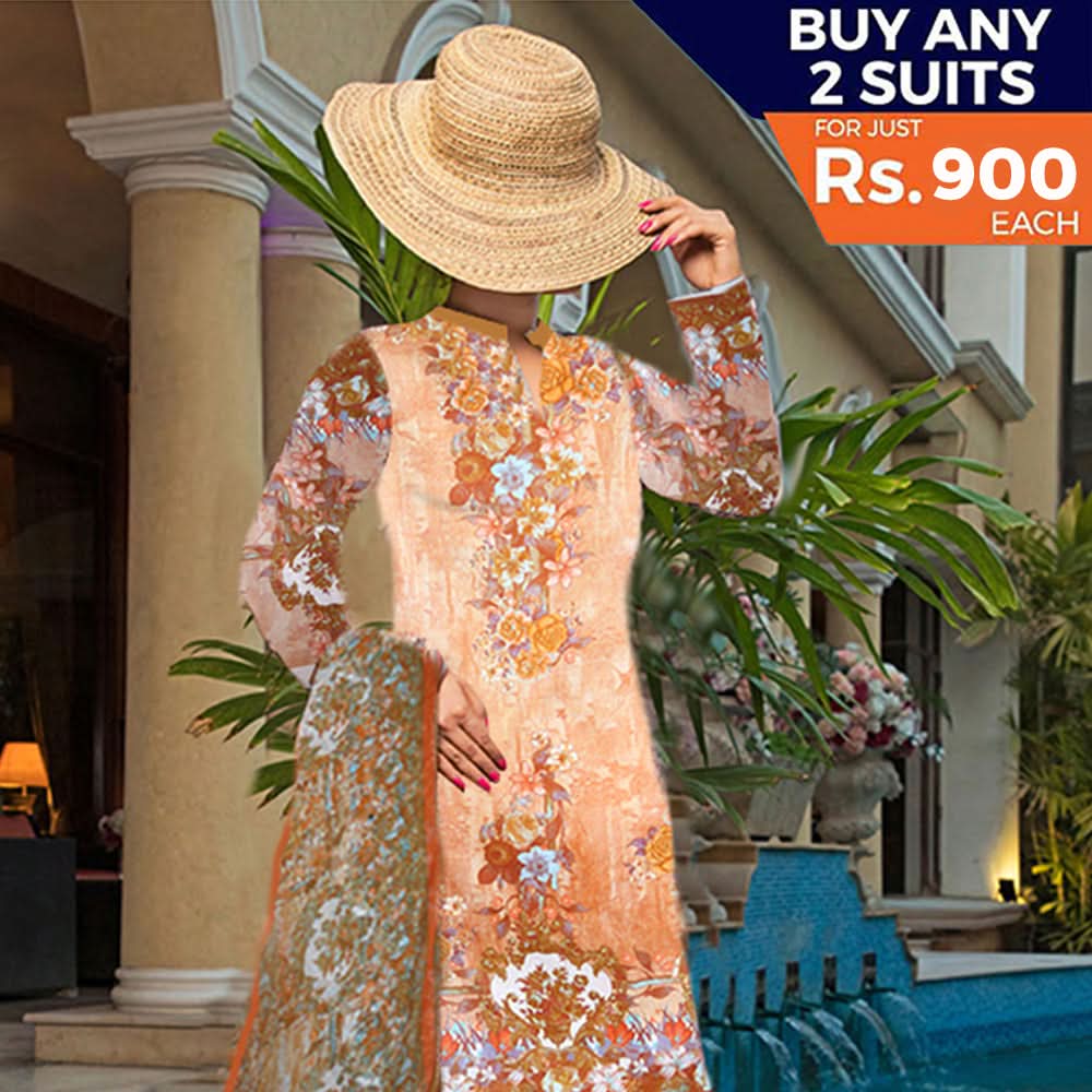Khadde Printed Lawn 3 Piece Un-Stitched Suit - 03, Women, 3Pcs Shalwar Suit, United Textiles, Chase Value
