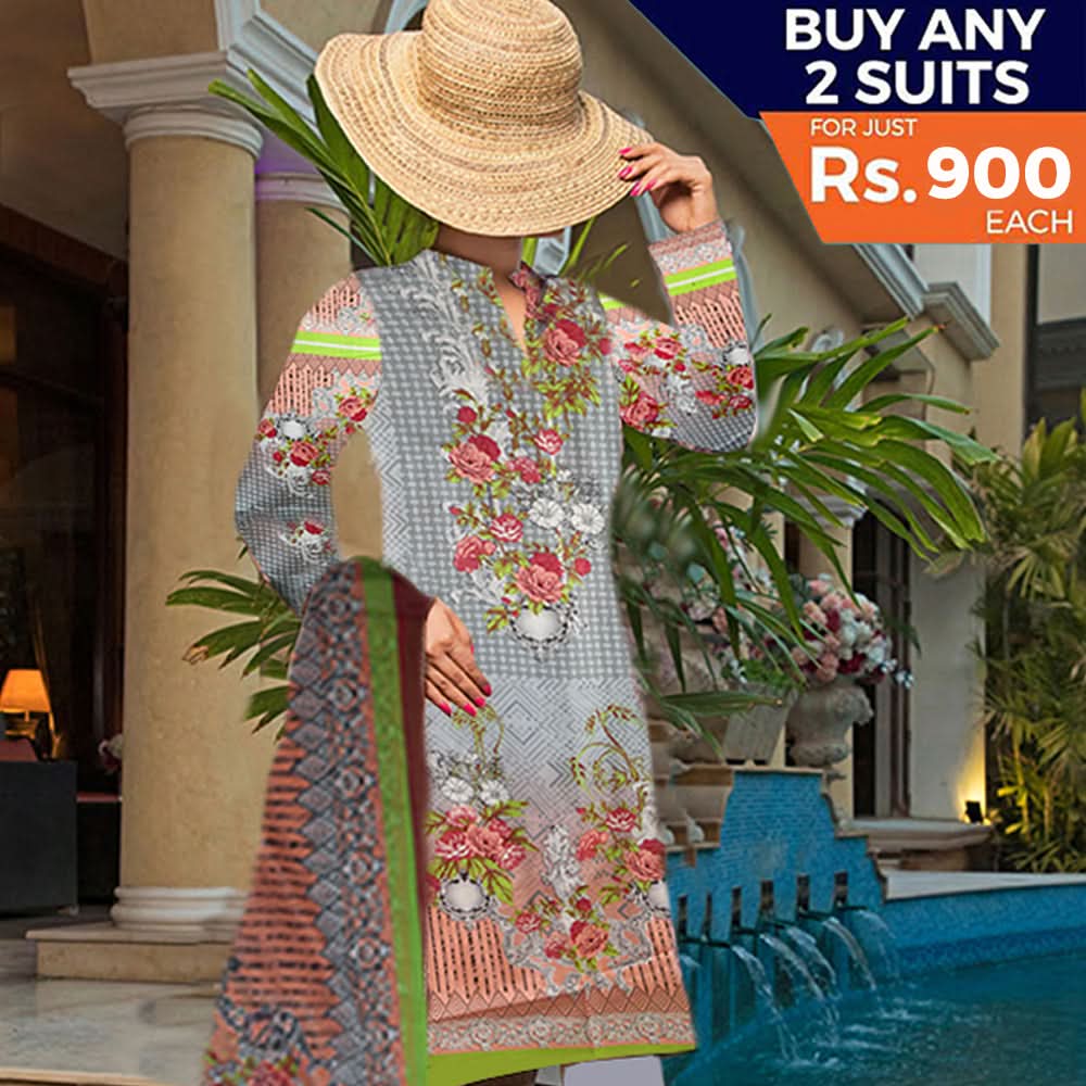 Khadde Printed Lawn 3 Piece Un-Stitched Suit - 05, Women, 3Pcs Shalwar Suit, United Textiles, Chase Value