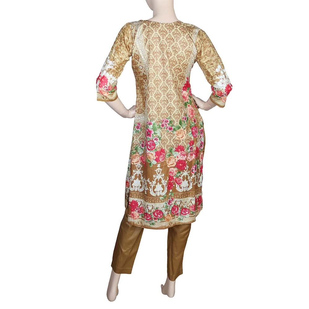 Women's Printed 2 Pcs Stitched Suit - Brown, Women, Shalwar Suits, Chase Value, Chase Value