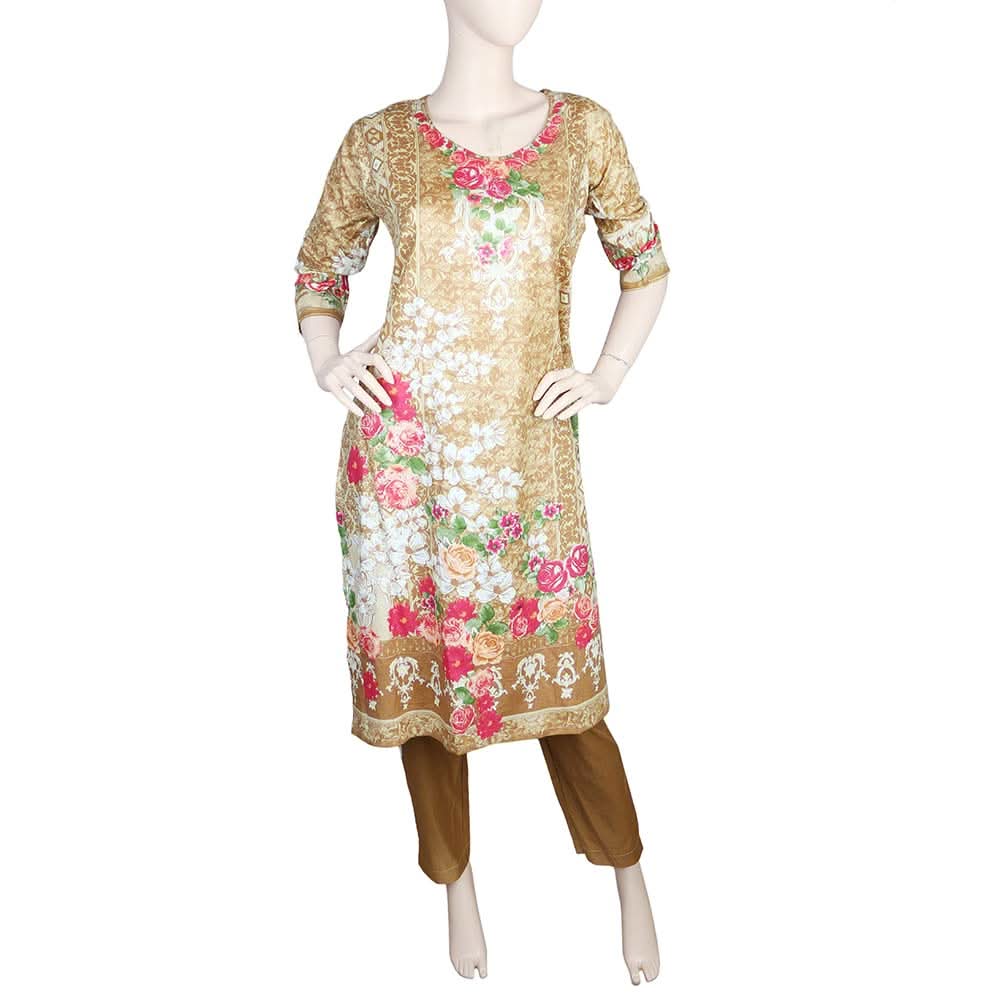 Women's Printed 2 Pcs Stitched Suit - Brown, Women, Shalwar Suits, Chase Value, Chase Value