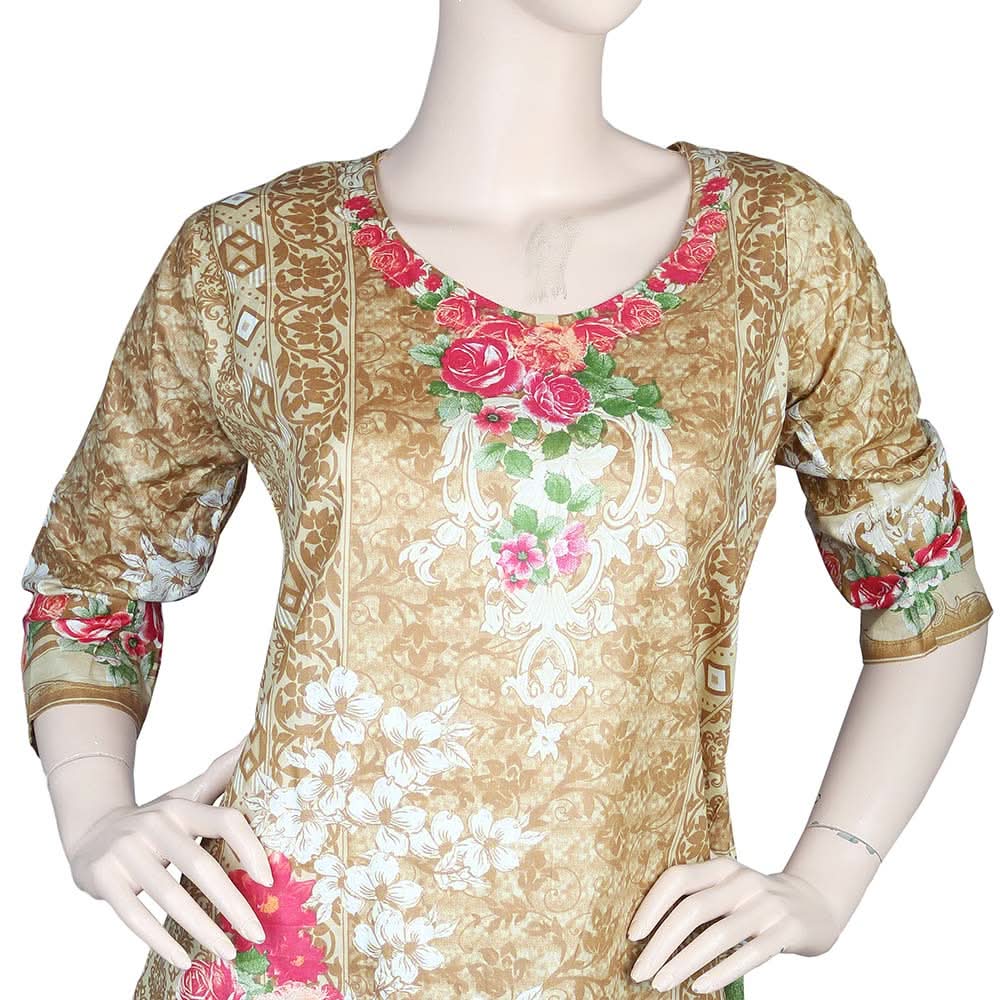 Women's Printed 2 Pcs Stitched Suit - Brown, Women, Shalwar Suits, Chase Value, Chase Value