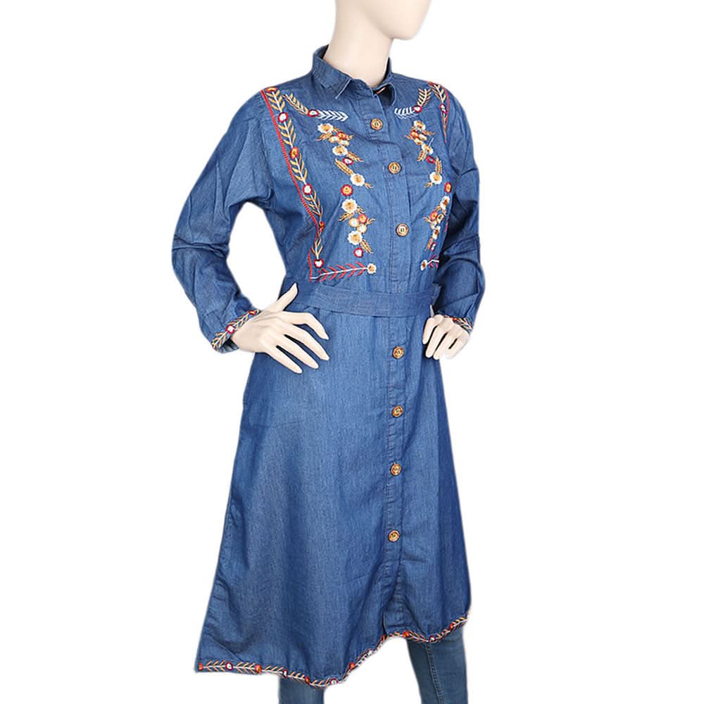 Women's Western Denim Top (Abaya) - Blue, Women, Abayas, Chase Value, Chase Value