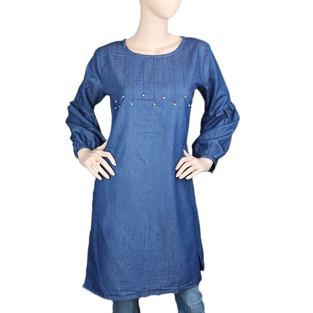 Women's Denim Kurti - Blue, Women, Ready Kurtis, Chase Value, Chase Value