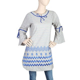 Women's Embroidered Checkered Kurti - Beige, Women, Ready Kurtis, Chase Value, Chase Value