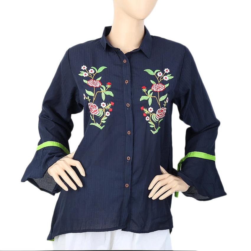 Women's Embroidered Casual Shirt - Navy Blue, Women, T-Shirts And Tops, Chase Value, Chase Value