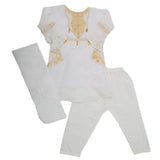 Girls 3Pcs Embroidery Shalwar Suit - White, Kids, Girls Shalwar Kameez, Chase Value, Chase Value
