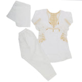 Girls 3Pcs Embroidery Shalwar Suit - White, Kids, Girls Shalwar Kameez, Chase Value, Chase Value