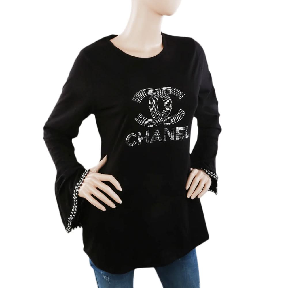 Women's Wide-Sleeve Stone T-Shirt - Black, Women, T-Shirts And Tops, Chase Value, Chase Value