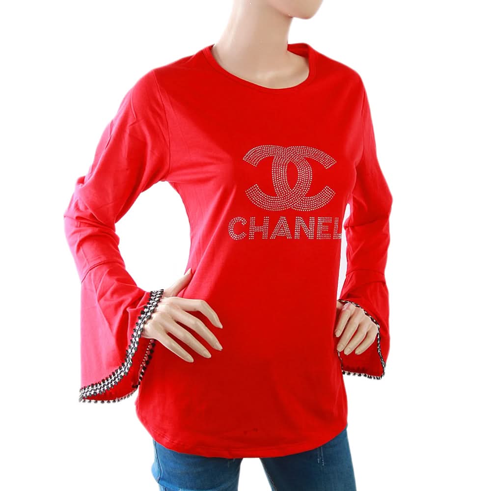 Women's Wide-Sleeve Stone T-Shirt - Red, Women, T-Shirts And Tops, Chase Value, Chase Value