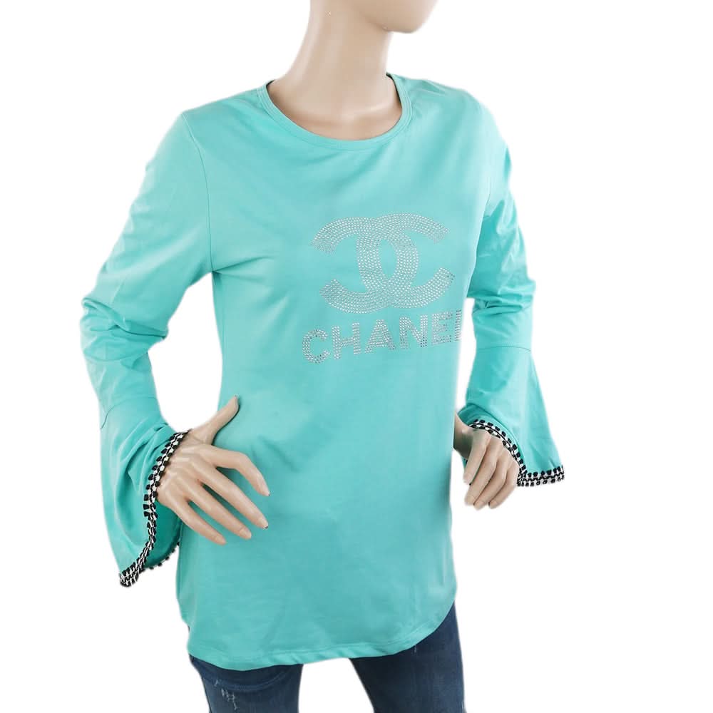 Women's Wide-Sleeve Stone T-Shirt - Cyan, Women, T-Shirts And Tops, Chase Value, Chase Value