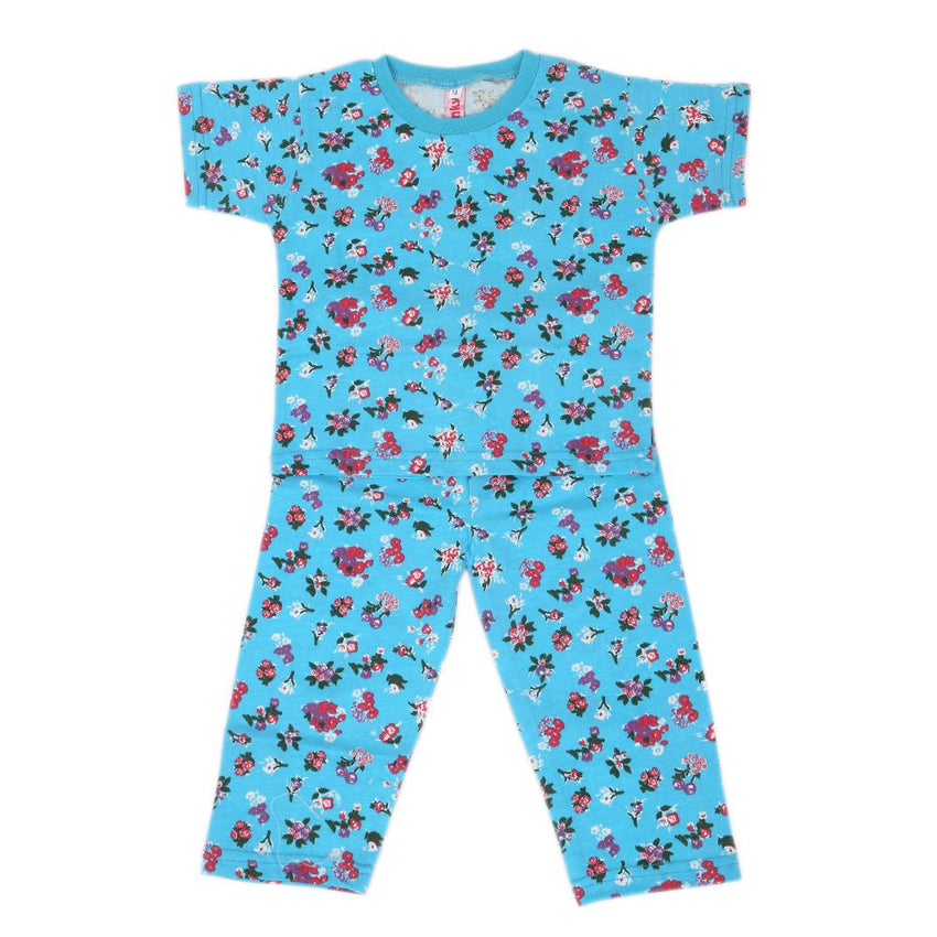 Girls Round Neck Night Suit  - Blue, Kids, Girls Sets And Suits, Chase Value, Chase Value