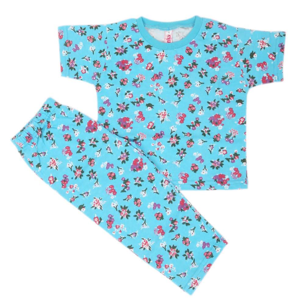 Girls Round Neck Night Suit  - Blue, Kids, Girls Sets And Suits, Chase Value, Chase Value
