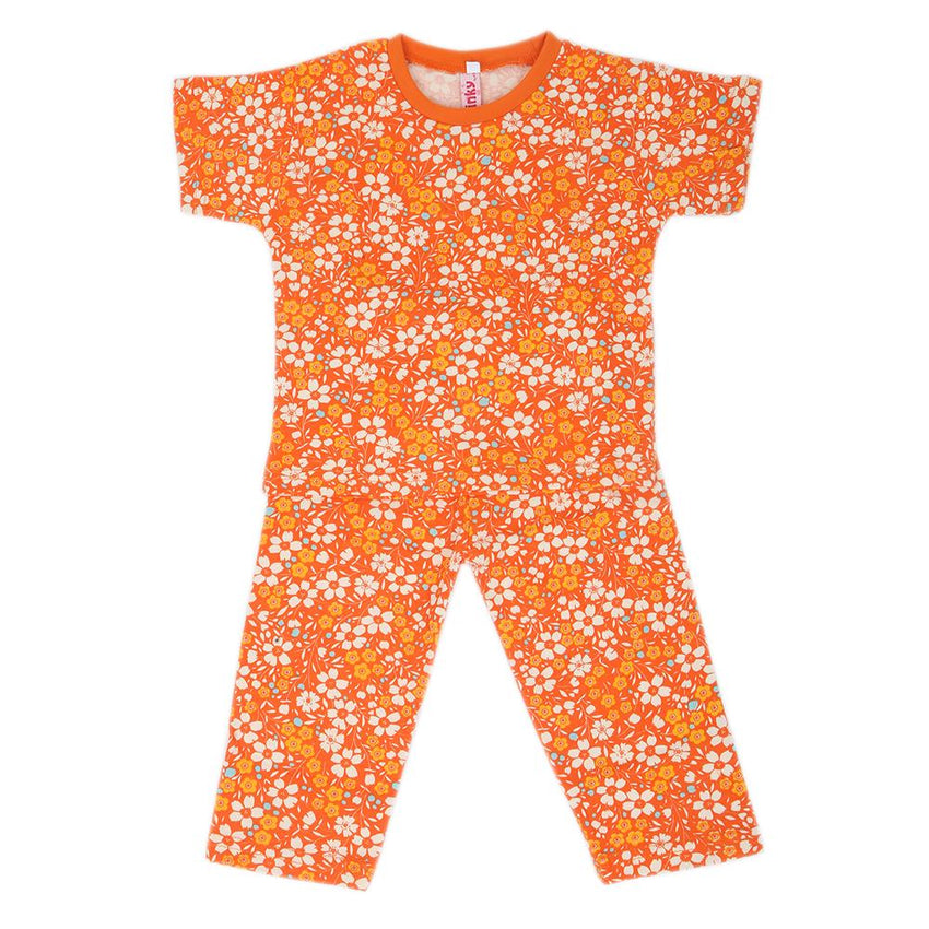 Girls Round Neck Night Suit  - Orange, Kids, Girls Sets And Suits, Chase Value, Chase Value
