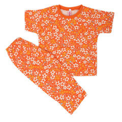 Girls Round Neck Night Suit  - Orange, Kids, Girls Sets And Suits, Chase Value, Chase Value