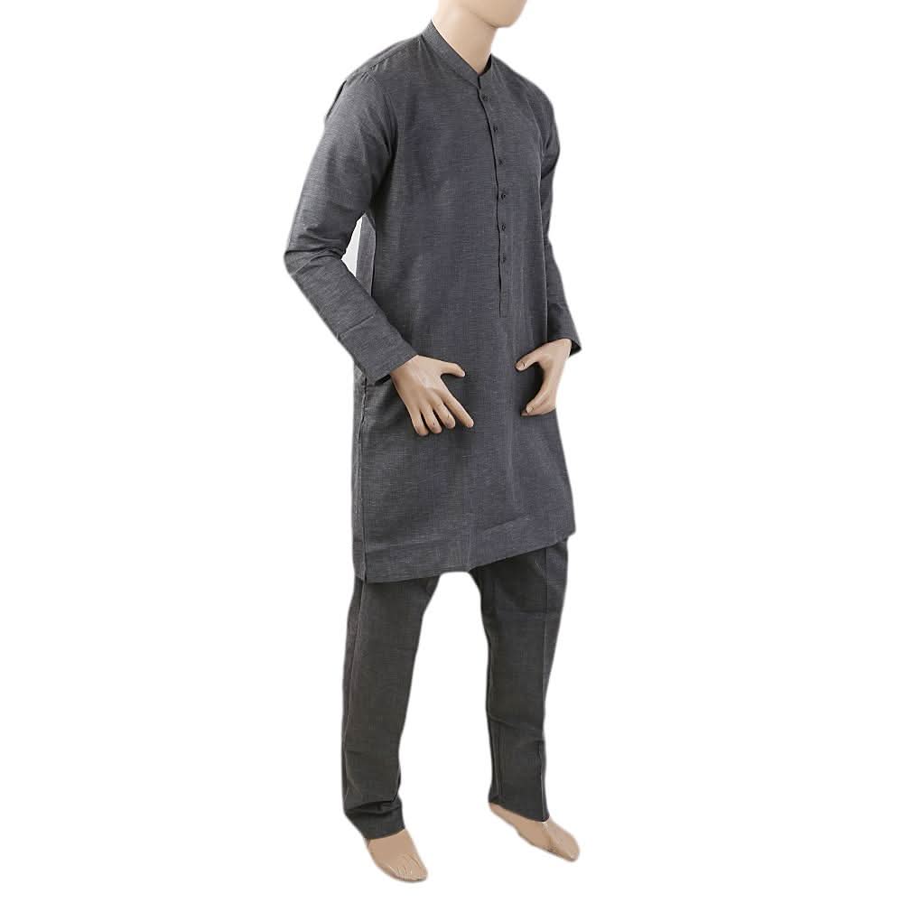 Men's Mashriq Slim Fit Kurta Pajama - Dark Grey, Men, Shalwar Kameez, Chase Value, Chase Value