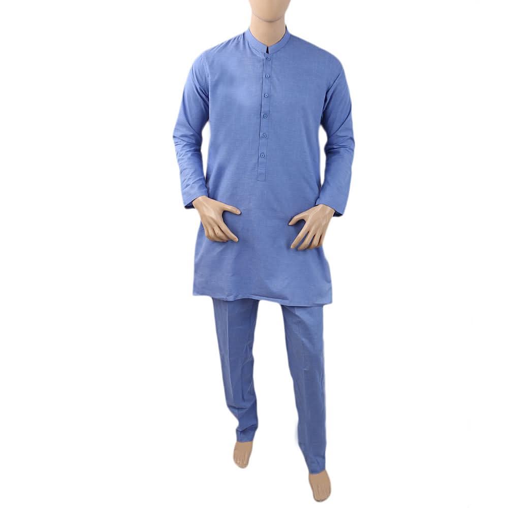 Men's Mashriq Slim Fit Kurta Pajama - Blue, Men, Shalwar Kameez, Chase Value, Chase Value