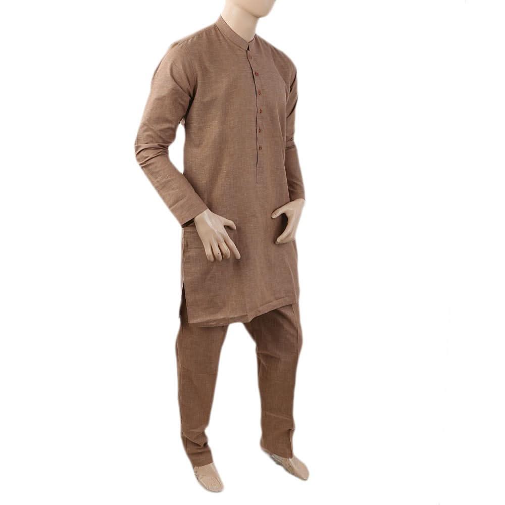 Men's Mashriq Slim Fit Kurta Pajama - Brown, Men, Shalwar Kameez, Chase Value, Chase Value