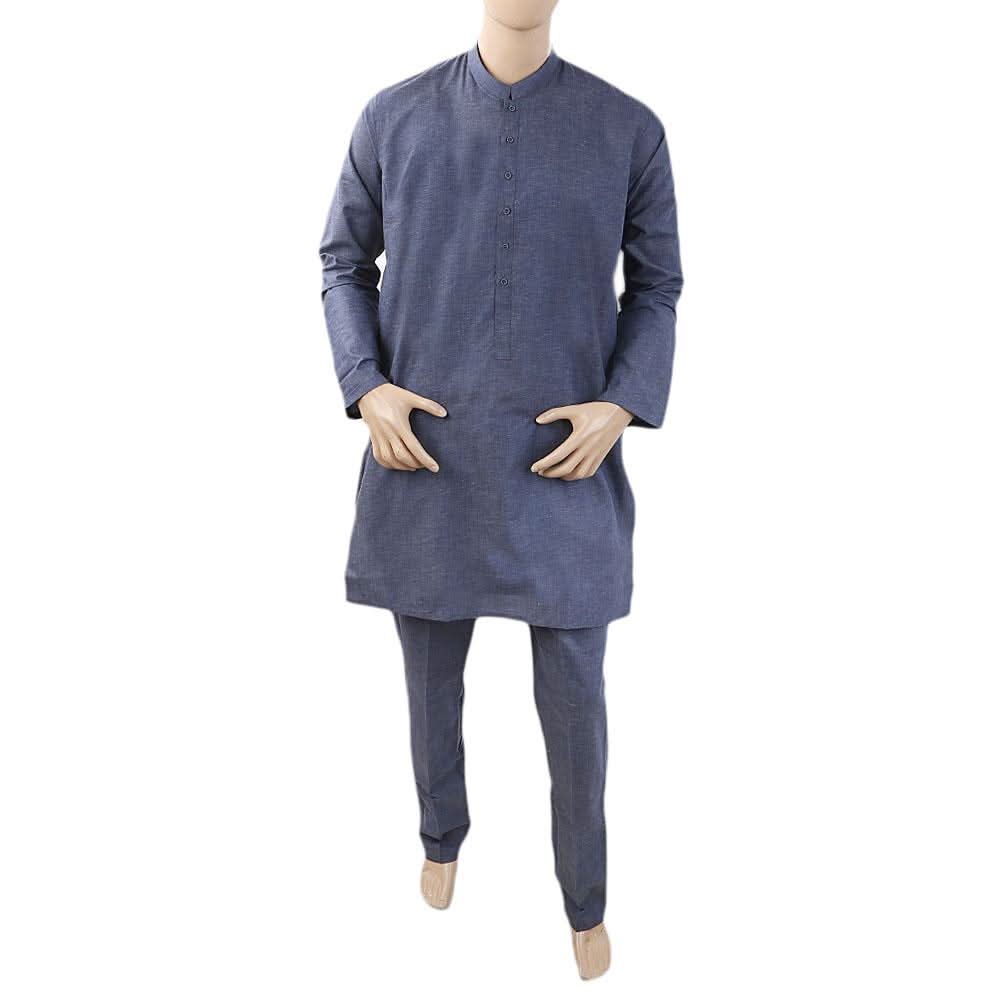 Men's Mashriq Slim Fit Kurta Pajama - Navy Blue, Men, Shalwar Kameez, Chase Value, Chase Value